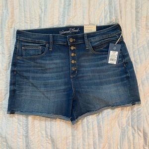 High rise button fly denim shorts